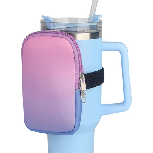 SUKOUSRAM Water Bottle Pouch Compatible with Stanley Quencher Adventure IceFlow 20oz-40oz,Tumbler Pouch Bag for Cards, Keys,Wallet, Earphones,Gym SportsWater Bottle Accessories,Gradient Purple