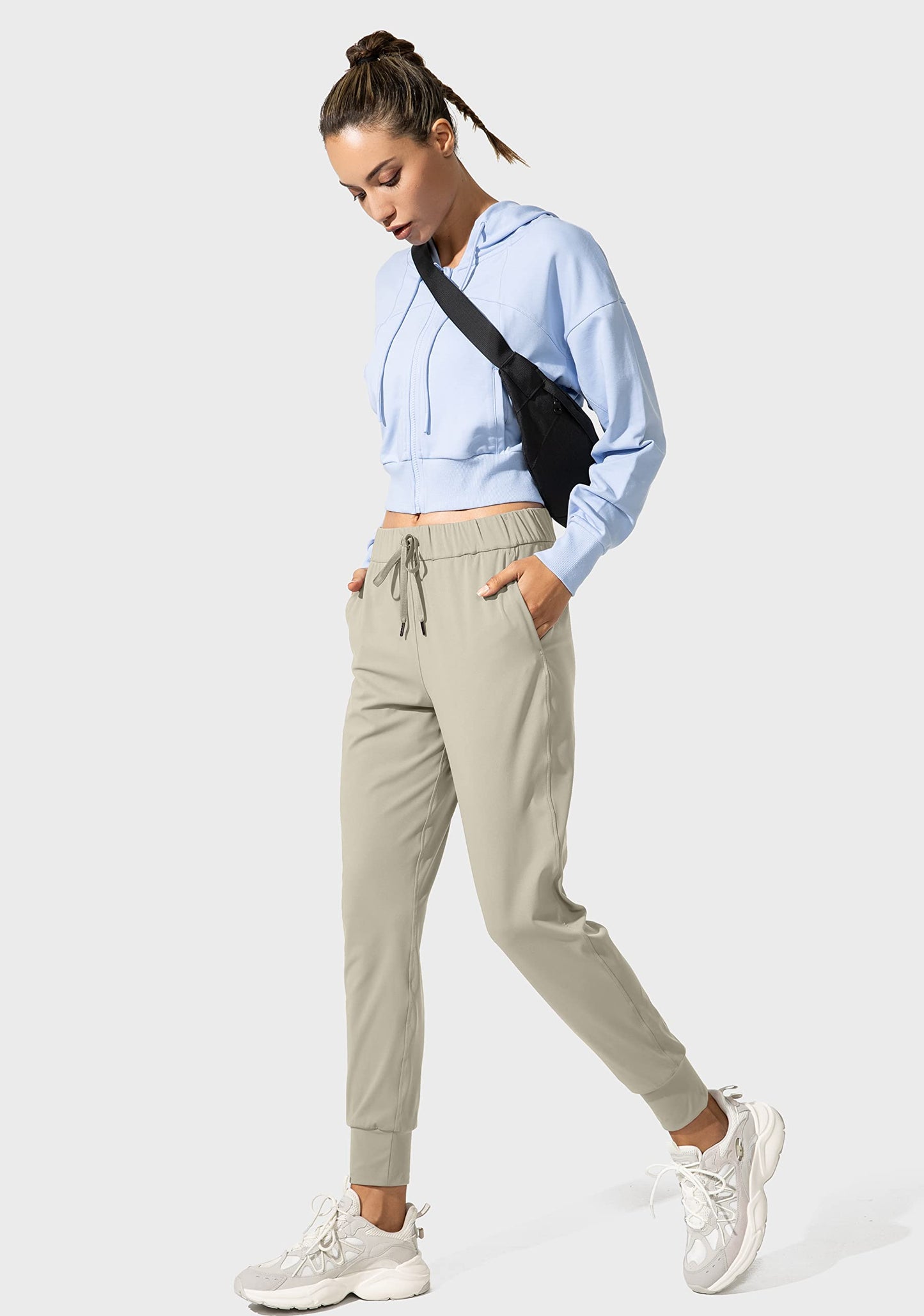 SANTINY Women's Joggers Pants Pockets Drawstring Running Sweatpants for Women Lounge Workout Jogging(Silver Sage_L)