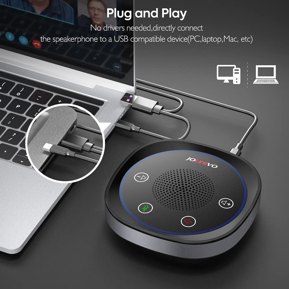 USB Speakerphone Microphone, Conference Speaker Omnidirectional Computer Mic, with 360º Voice Pickup, Touch-Sensor Buttons for Mute/unmute, Streaming, Call Speaker Skype, Webinar, Interview -(JV801)