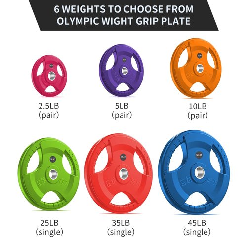 SPART Color Weight Plate 2-Inch Rubber Coated Olympic Grip Plate for Barbell,Solid Cast Iron Weight Plates in Pairs or Single for Strength Training,Weightlifting,Crossfit,Home Gym, 25LB, Single