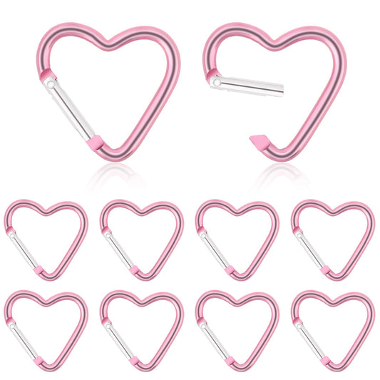 10 PCS Heart Clip Keychain Clip Aluminum Alloy Snap Clip Heart Shaped Snap Key Ring Keychain Hook for Outdoor Traveling Walking Hammock Dog Leash Water Bottles Holder Supplies, Pink