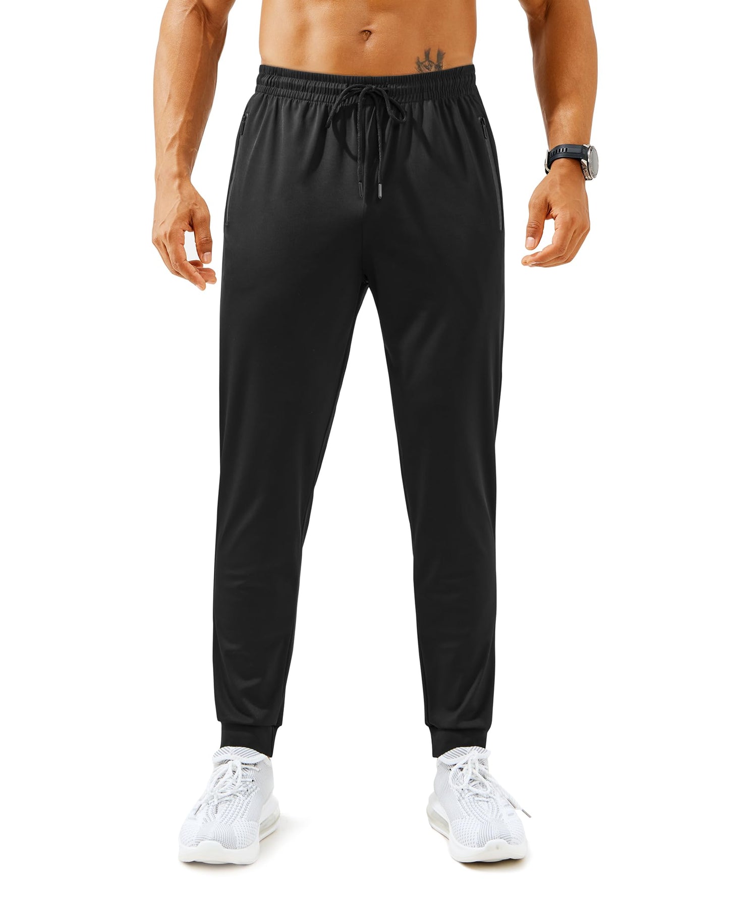 FOGFIRE Mens Sweatpants with Zipper Pockets Lightweight Athletic Joggers for Workout Running Gym Track Casual Wear Black X-Large