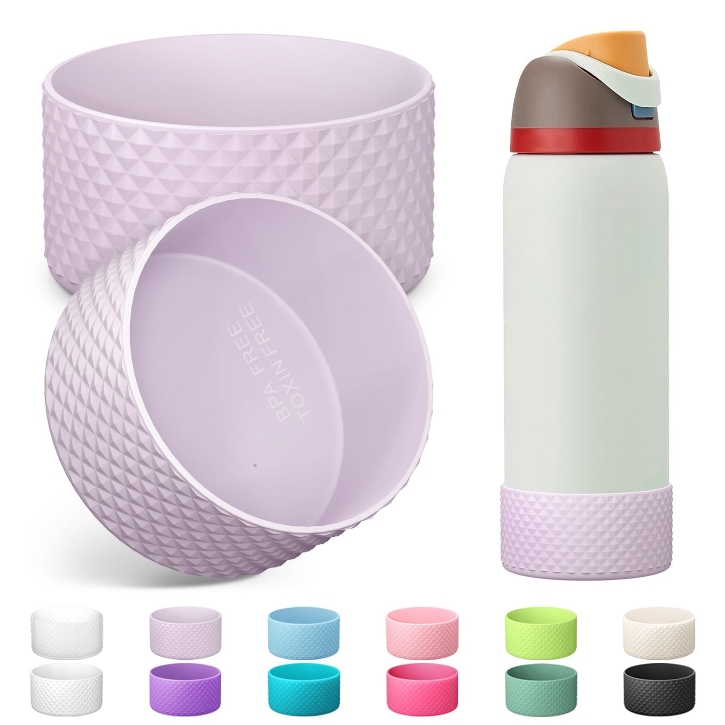 Alwenid 2PCS Silicone Water Bottle Boot for Owala 32 Oz, Anti-Slip Protective Sleeve Bottom Bumper Protector for FreeSip, Twist, and Flip Stainless Steel Water Bottles (Light Purple)