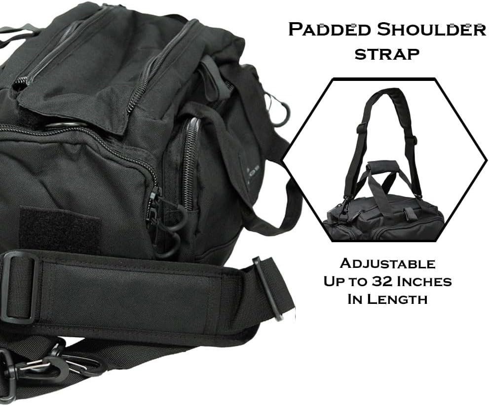 Exos Tactical Range Bag - Medium Size Range Bag for Shooting - Gun Case for Handguns, Ammo Storage, Tactical Backpack, Molle Webbing, Free Subdued USA Patch, Designed in the USA (Black)