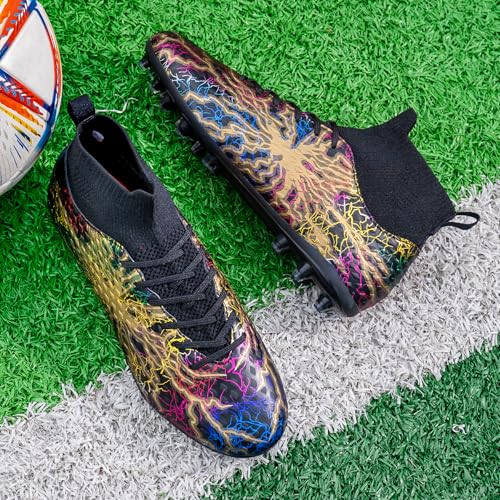 Unisex Soccer Cleats High-Top Training Football Shoes Black Gold 10 Women / 8.5 Men