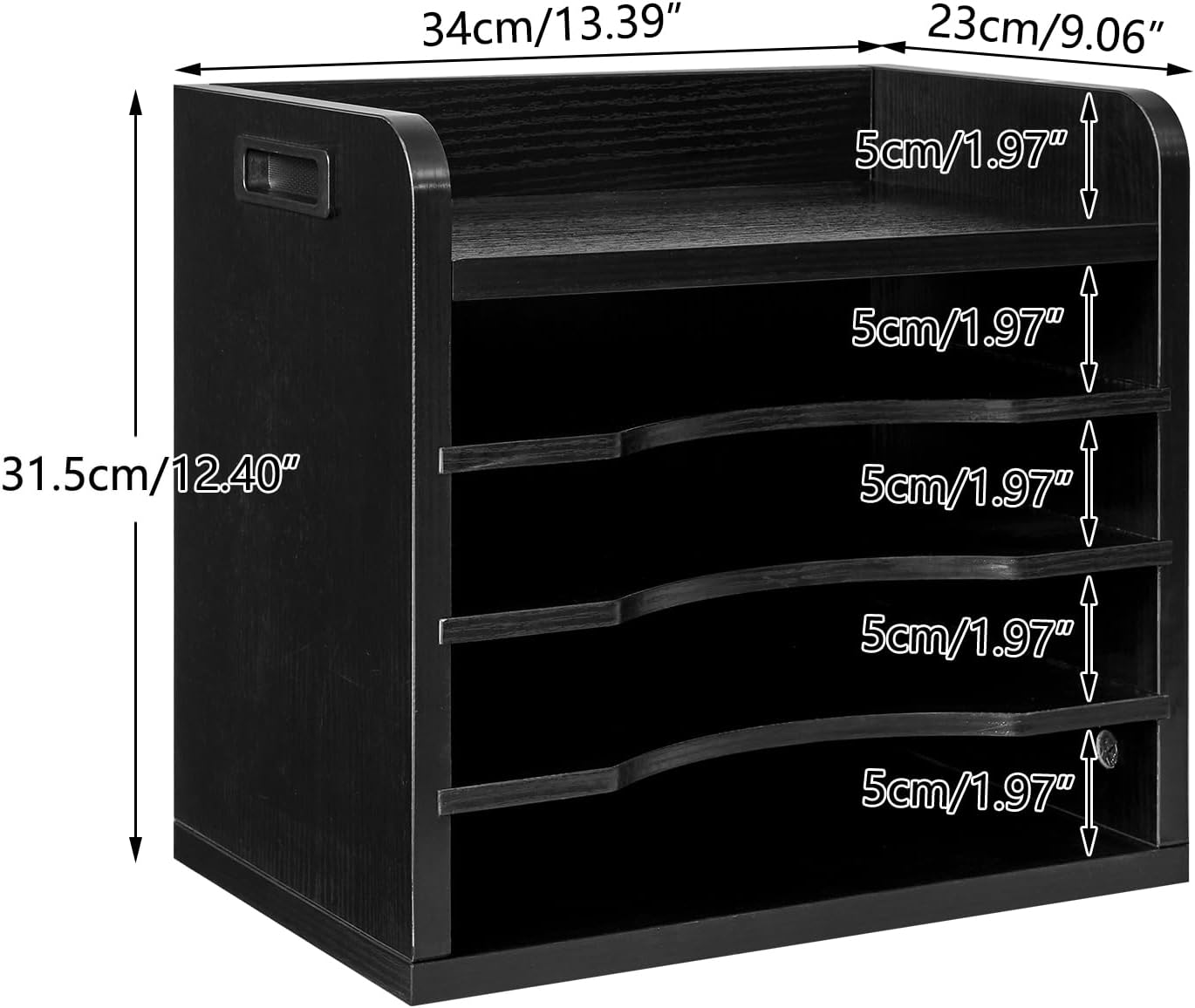 YMYNY Desktop File Organizer with Handle, Document Letter Mail Tray Sorter with 3 Adjustable Shelves, 5 Tiers Paper Holder for School Home Office Desk, Rustic Brown,13.4 * 12.4 * 9.06" UHBC006H