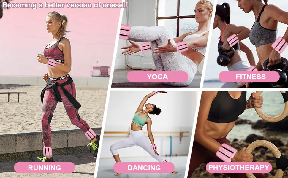 Adjustable Ankle and Wrist Weights for Women, 1 Lb Each, Set of 2, for Walking, Yoga, Dance, Gym (pink)