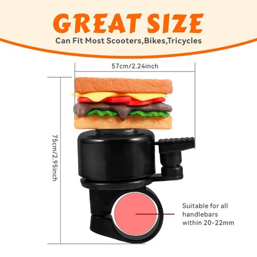 MAOMCIAI Kid's Bike Bell,Food Bike Bell,Bike Bell, Cute Cycling for Toddler Children Boys Girls,Bicycle Bell for Girls, Bike Horn, Toddler Bike Bells, Also Fit Balance Bike and Scooter (Hamburger)