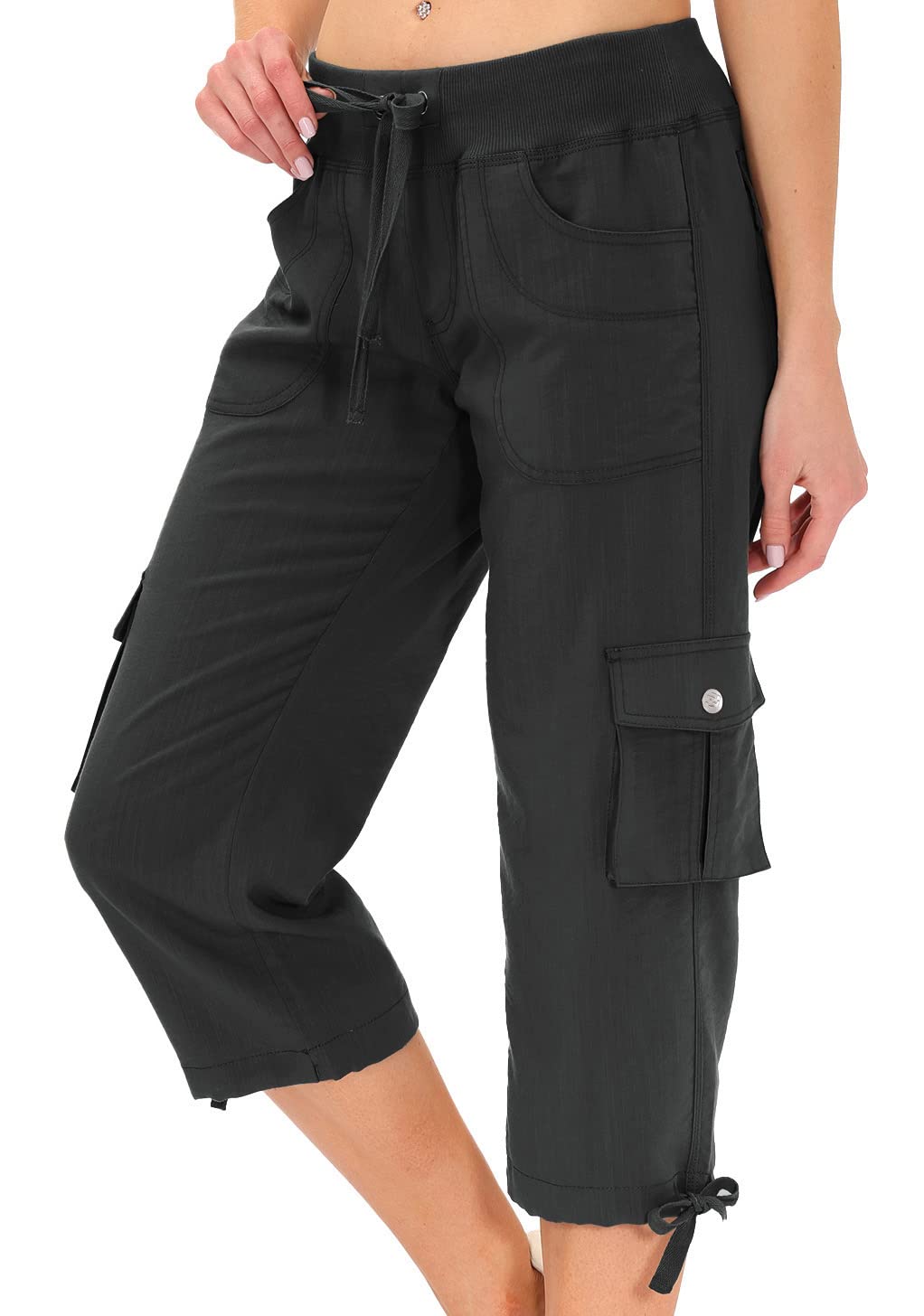 MoFiz Womens Capris with Pockets Loose Fit Casual Capri Pants Dressy Lightweight Ladies Baggy Cargo Pants for Hiking Dark Grey 2XL