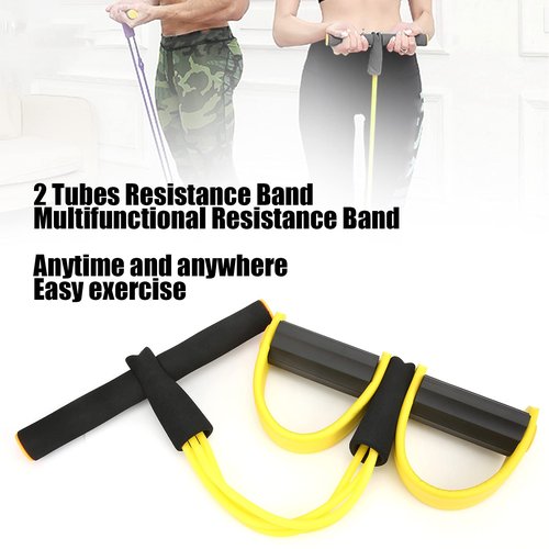 Multifunctional Tension Rope, Resistance Band with Foot Pedal, 2 Tubes Elastic Yoga Pedal Puller Resistance Band for for Abdomen/Waist/Arm/Leg Stretching Slimming Training