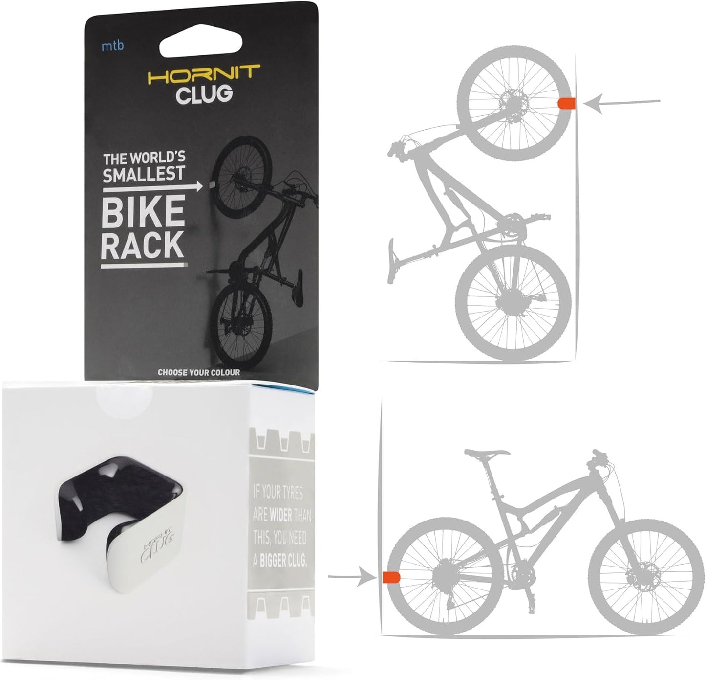 Hornit CLUG Bike Clip - Indoor & Outdoor Bicycle Storage Rack, 5 Sizes, Easy Install