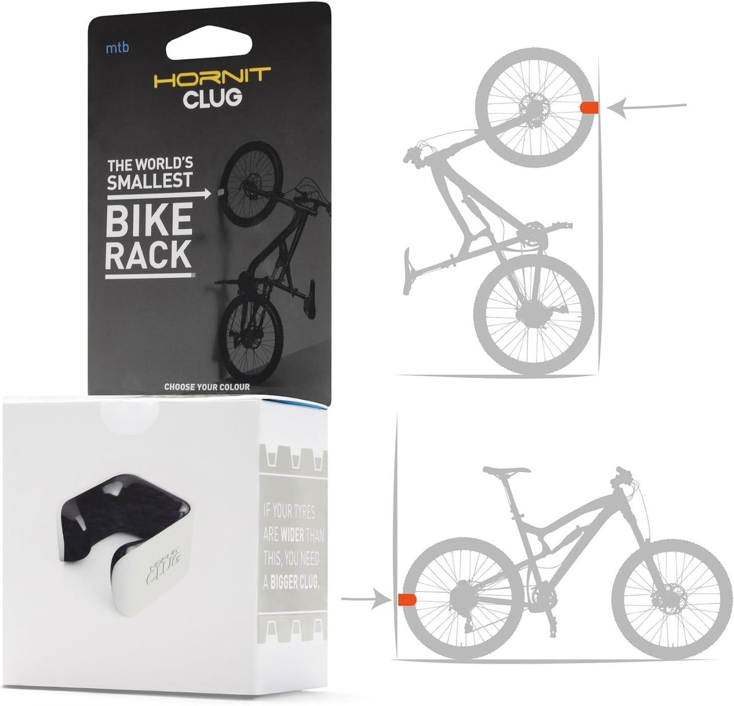 Hornit CLUG Bike Clip Indoor & Outdoor Bicycle Storage Rack & Mount System, 5 Sizes, Easy to install