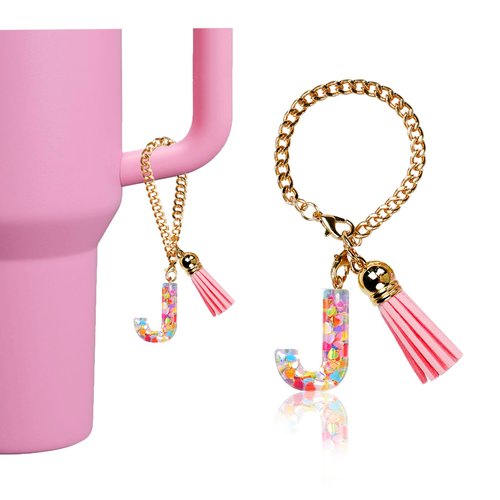 Oudizz Letter Charm Accessories for Stanley Cup with Handle,Cute Initial Letter J Keychain Handle Charm for Stanley Tumbler,Stanley Cup Accessories for Women Girls