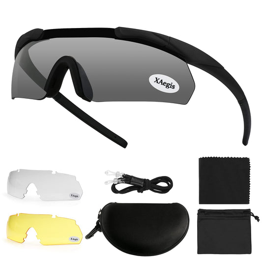 xaegistac Shooting Glasses Eye Protection for Shooting Range,Tactical Glasses with 3 Interchangeable Lens High Impact Eye Protection
