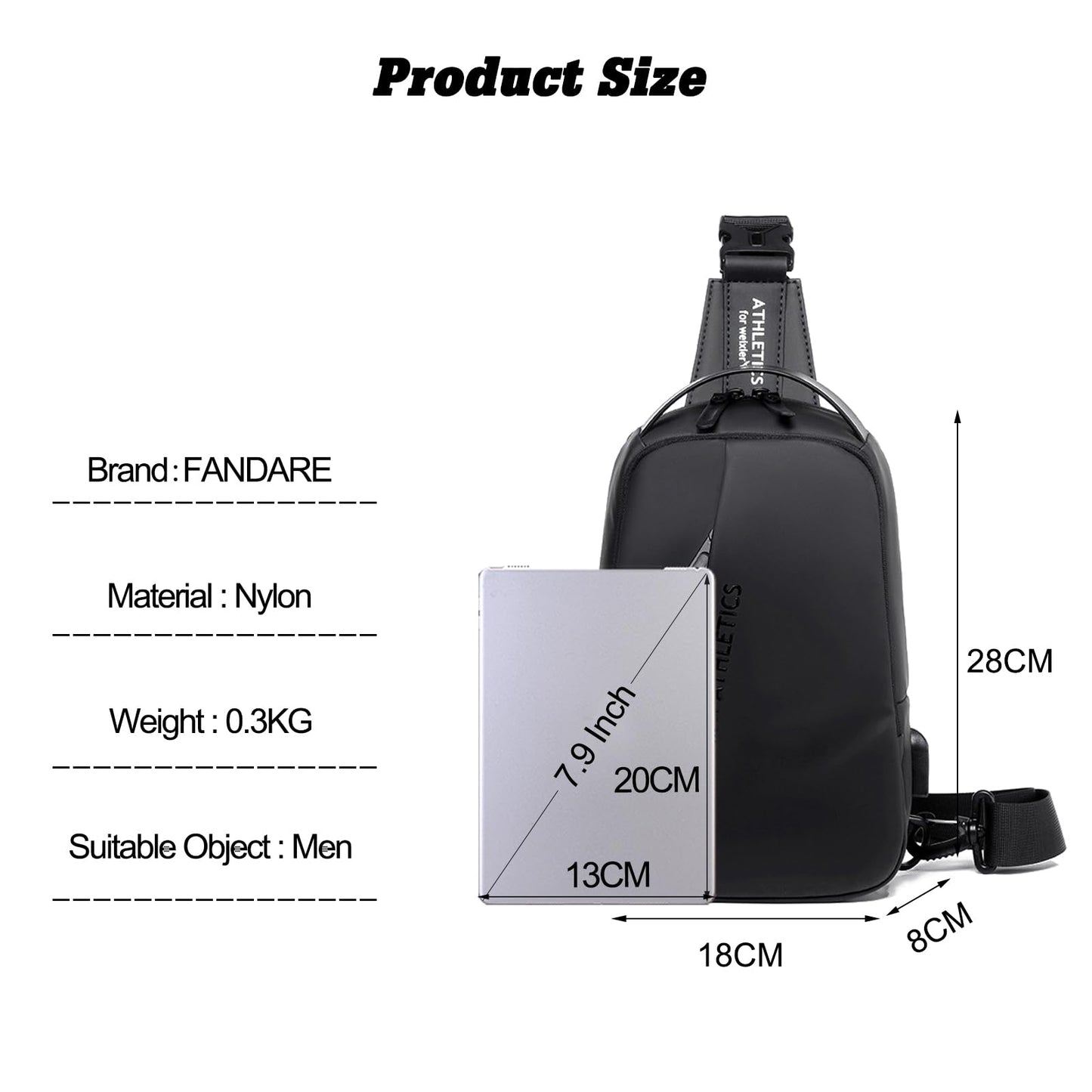 FANDARE Sling Bag Sport Shoulder Bag with USB Charging Port for Women Men Nylon Chest Crossbody pack for Hiking Cycling Travel Outdoor Gym Business Black Brown