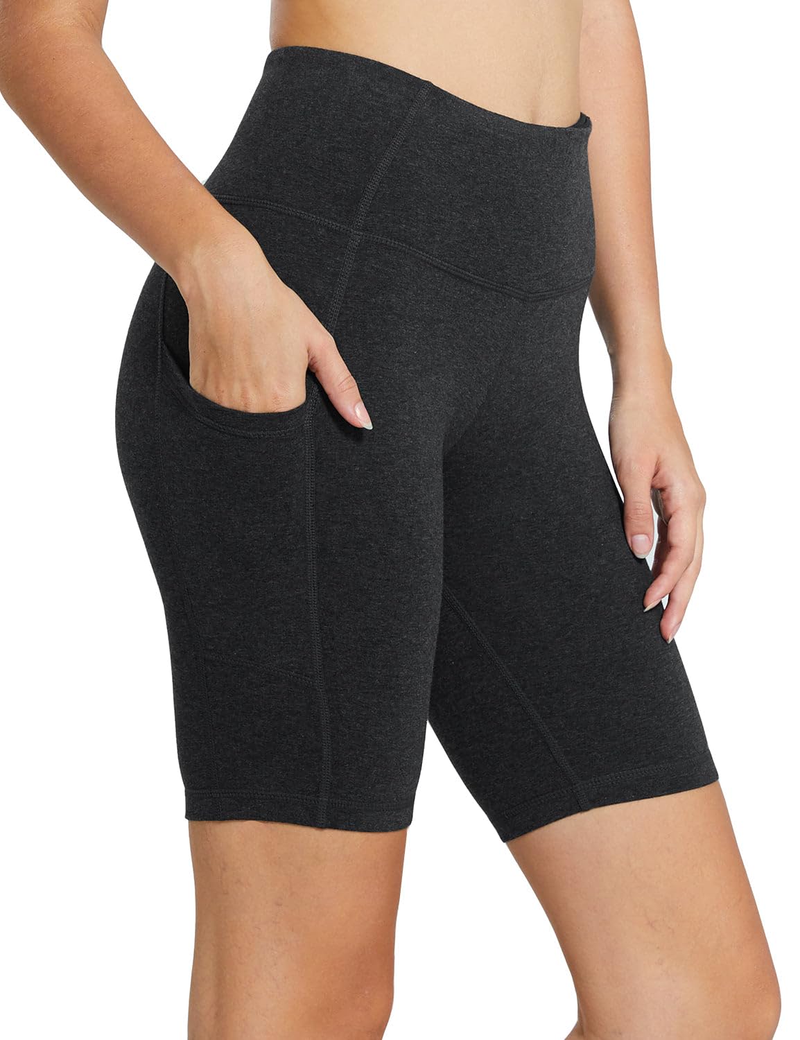 baleaf Women's High Waist Biker Shorts Tummy Control Spandex Shorts with 3 Pockets for Yoga Running Workout Compression 8" Charcoal XS