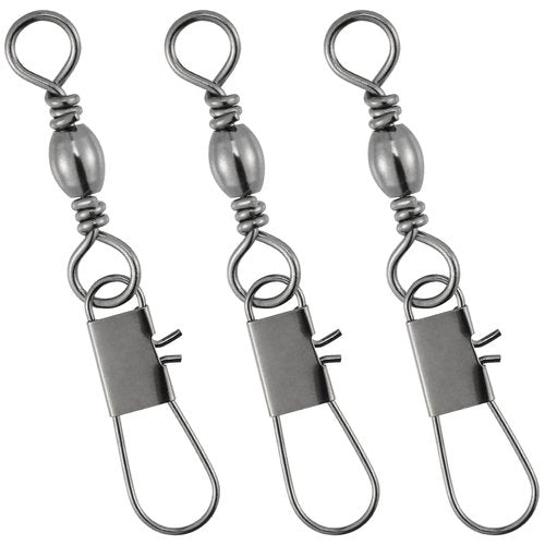 Dr.Fish 50 Pack Fishing Snap Swivels, Barrel Swivels Fishing Tackles, Stainless Steel Safty Interlock Snaps Leader Line Lure Connector Fresh&Saltwater #2/0