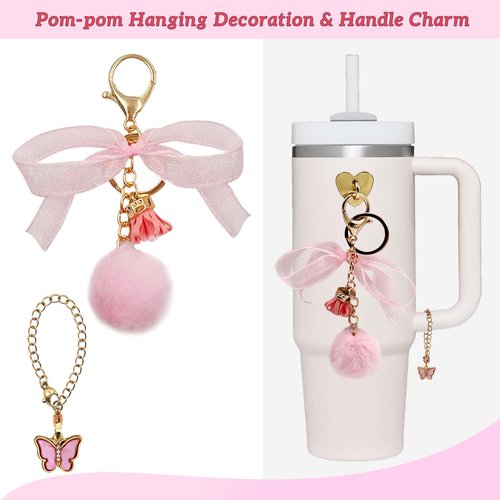 SNAIL GARDEN 13Pcs Accessories Set for Stanley Cup Include Beads Bracelets,Straw Covers,Cup Boot, Hanging Charms, Heart Hooks, Handle strap Cup Ring,Pink Stanley Cup Accessories Set for 30/40oz