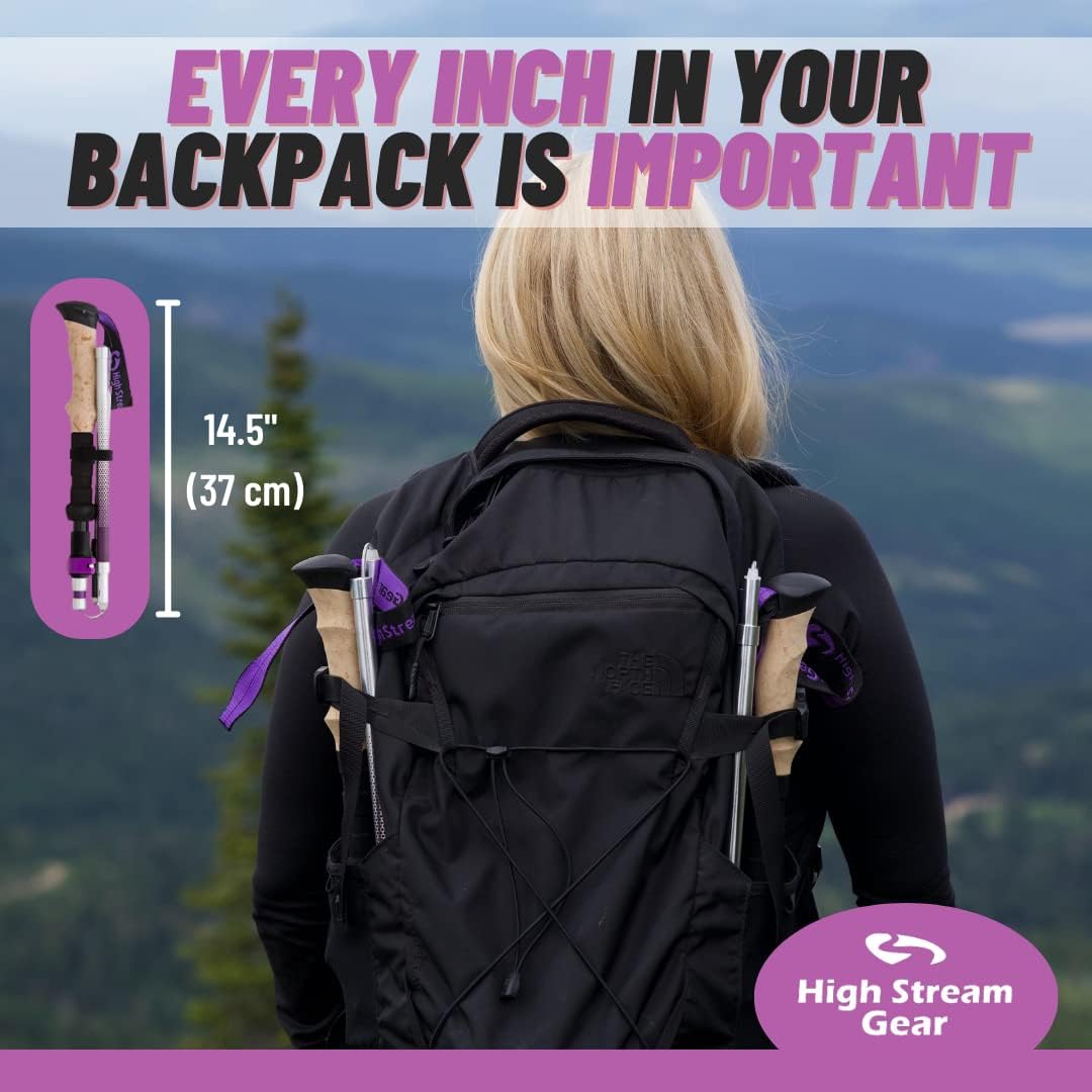 Walking Sticks for Men & Women - 14.5" Foldable Hiking Poles for Backpacking, Exercising and Traveling, Set of 2 Aluminum Nordic Collapsible Trekking Poles