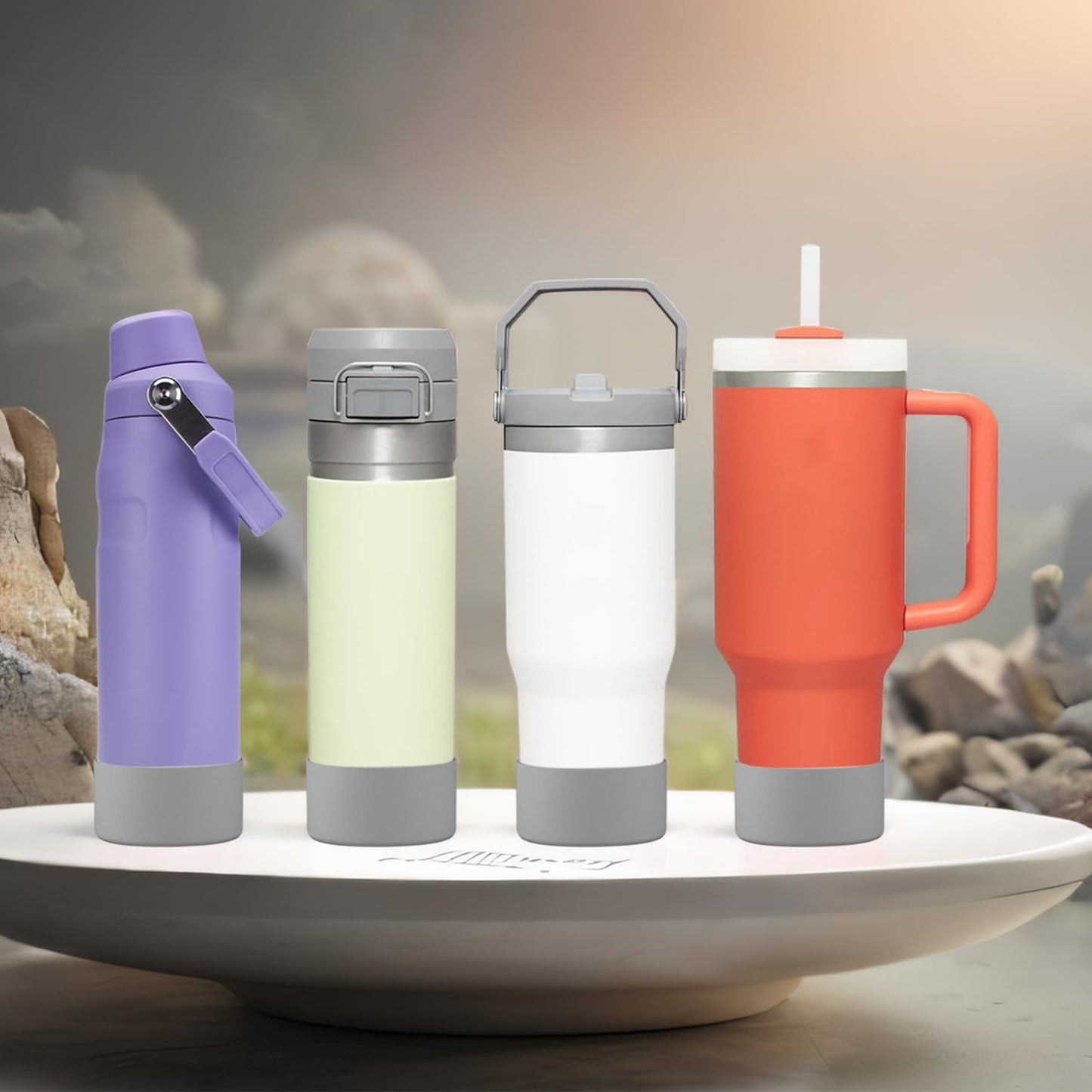 2Pcs Silicone Boot Sleeve for Stanley IceFlow Fast Flow Water Bottle 24oz,Silicone Boot Bumper for Stanley Quencher 40oz,for IceFlow 20oz 30oz,for Quick Flip GO 24oz Bottle（Thickened） (Gray)