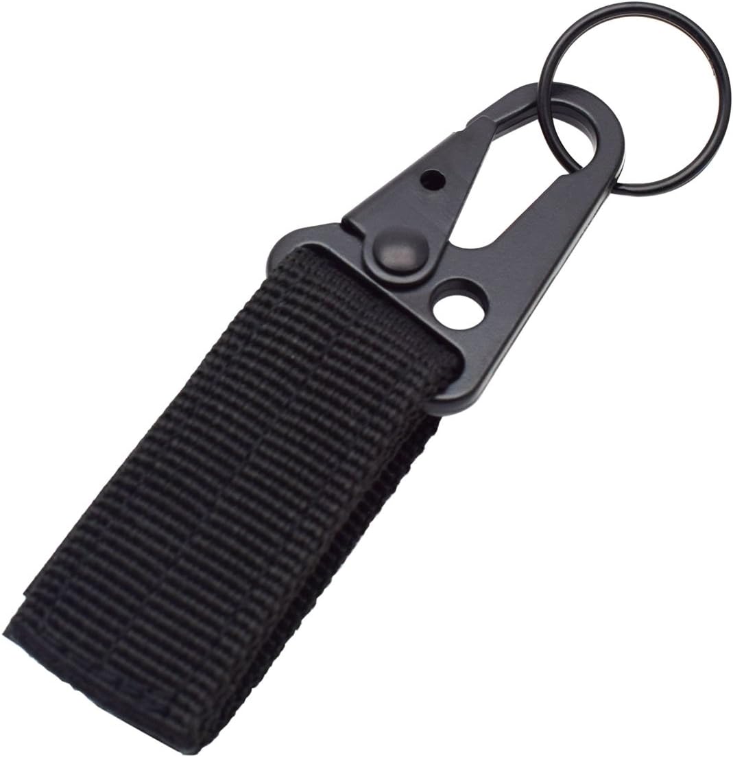 4 Pack Magic tape KeyChain Tactical Gear Clip Nylon Hook&Loop Belt Key Holder Black Metal Hook & O-ring Buckle for Molle Bags,Outdoor Sport Hiking Backpack,Belt,Webbing Attachment Strap