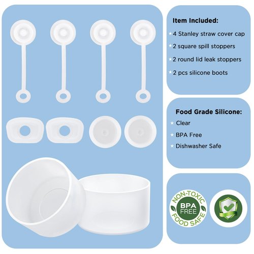 Heelay Stanley Cup Accessories 10 Pcs, Including 4 Straw Cover Cap, 2 Square Spill Stopper, 2 Round Leak Stopper, 2 Pcs Silicone Boot for Stanley Quencher ProTour 30oz and other 30oz/40oz/20oz Tumbler
