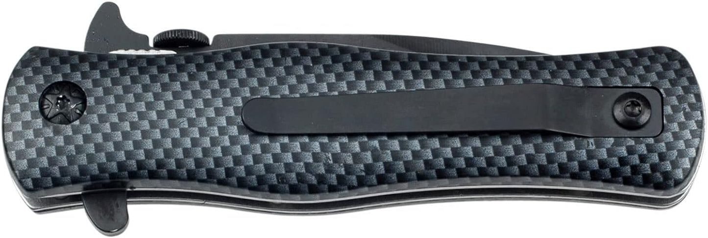 MASTER USA – Pocket Folding Knife – Black Stainless Steel Blade, Carbon Fiber Camo Coated Nylon Fiber Handle with Pocket Clip, Tactical, EDC, Self Defense- MU-A006CF