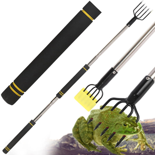 Frebuta Frog Gigging Pole,2 to 6Ft Fishing Gig Gaff with Barbed 5-Prong Harpoon Stainless Steels Flounder Gig Extension Pole Long Handle with Spong Handle Hunting Bullfrog Spears Fish Hook Sturdy