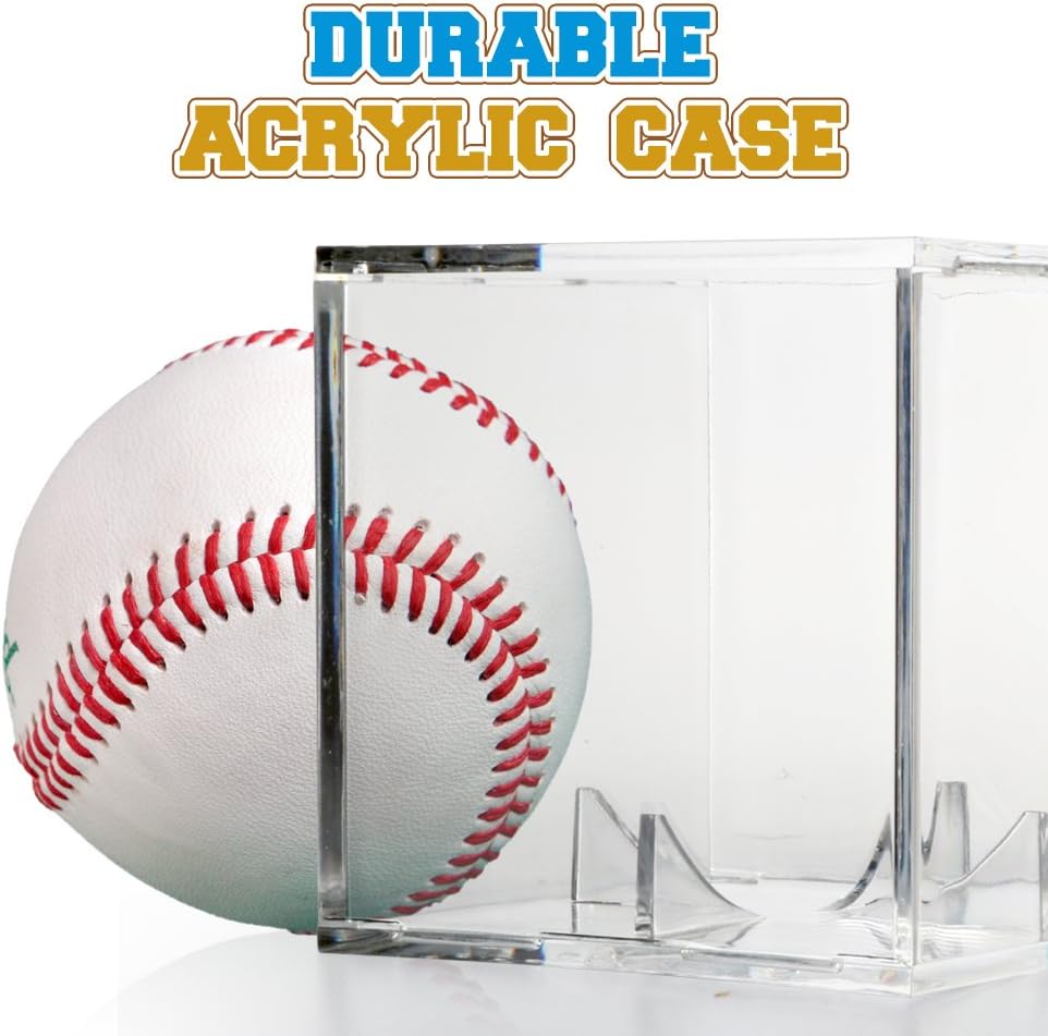| Full Acrylic Stackable Baseball Memorabilia Cube | 3.2 x 3.2 x 3.2” Clear Transparent Square Baseball Storage with Build in Stand to Display Base Ball with Autograph