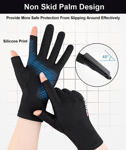SUJAYU Fishing Gloves - UV Protection for Men & Women, Ideal for Sailing, Kayaking, Paddling & Rowing (Black, Large)
