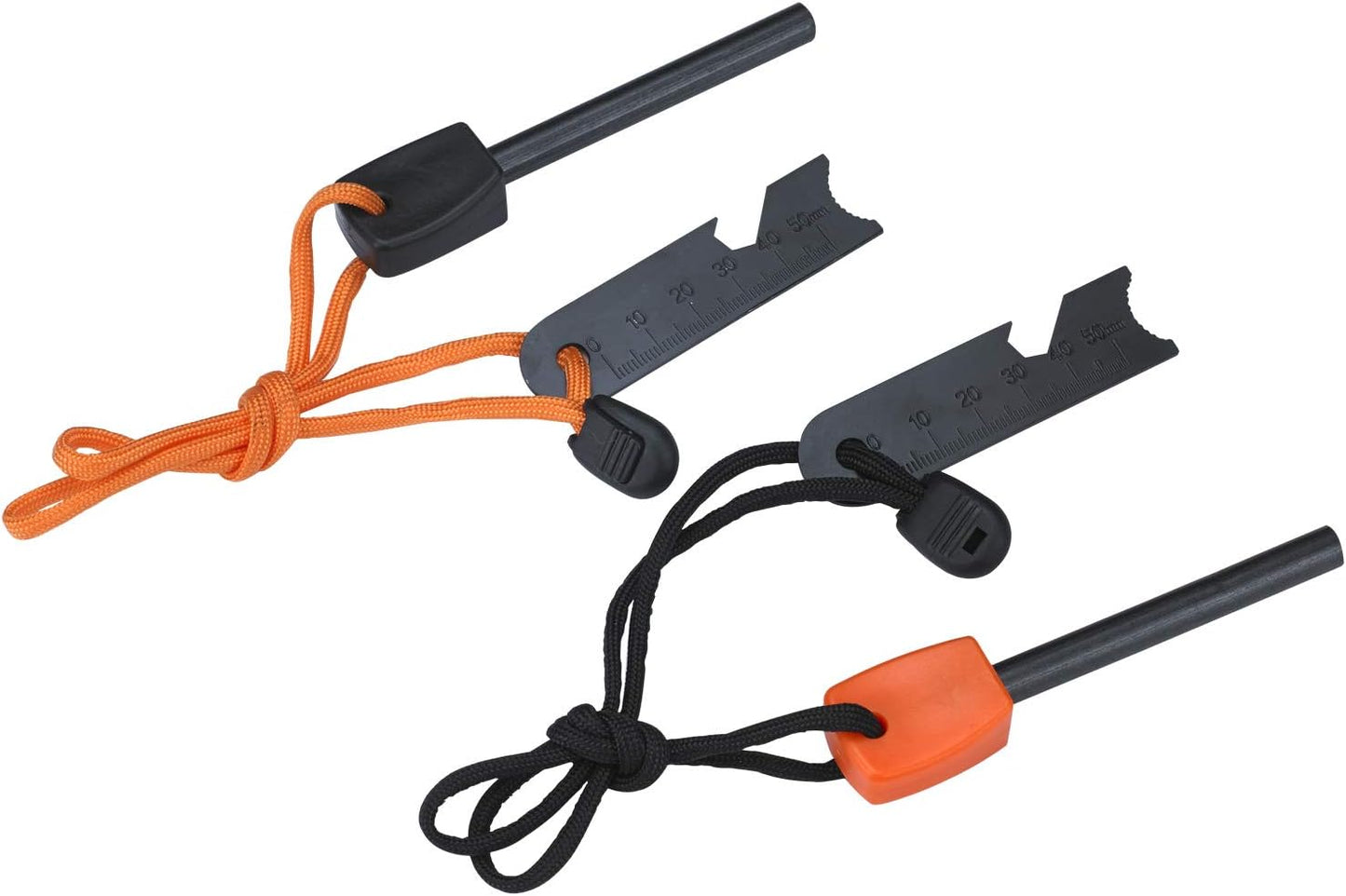 FOSTAR Ferrocerium Alloy Rod Fire Starter, 5/16 Inch Thick Waterproof Fire Steel, Bushcraft Ferro Rod with Easy Grip Handle, Multi-Tool Striker and Paracord Lanyard (2PCS, Black and Orange)