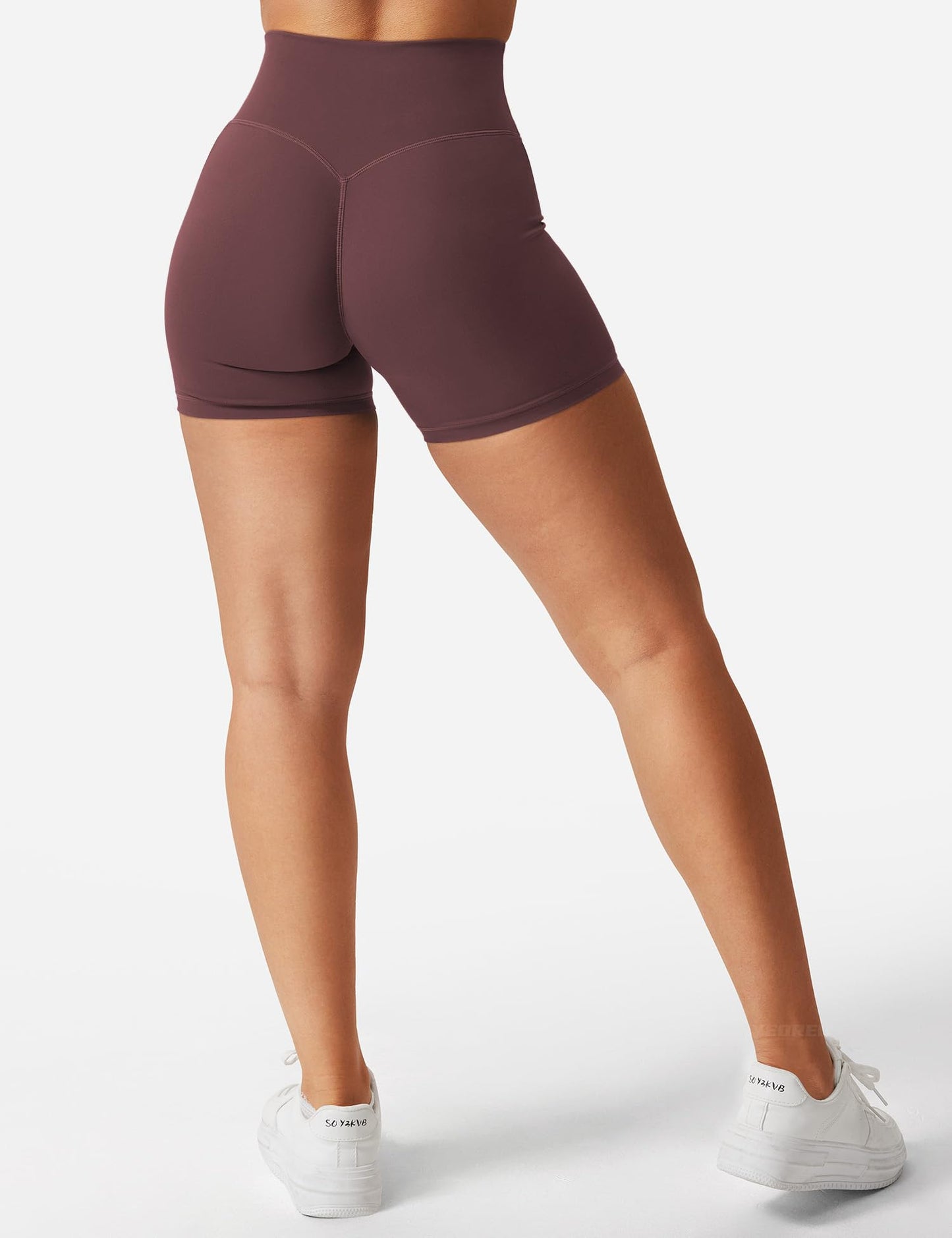 YEOREO Women's Biker Shorts 3.6" / 4.5" / 6" Workout Gym Shorts High Waist Tummy Control Hidden Scrunch Running Yoga Deep Chocolate