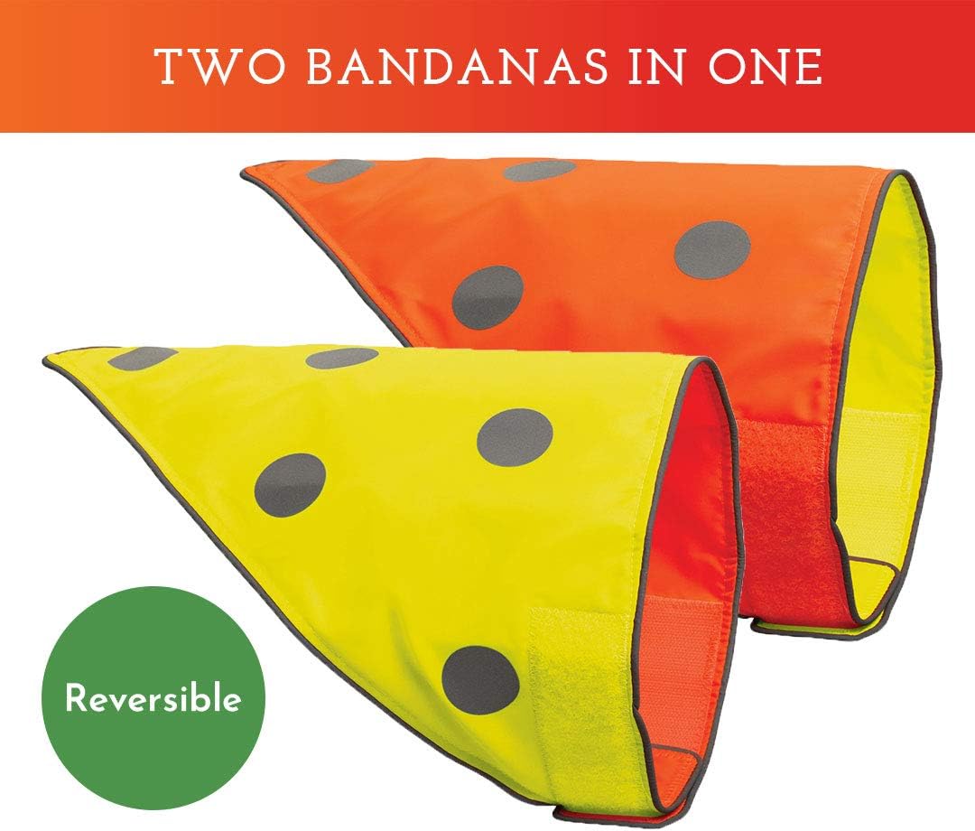 SPOT THE DOG! Reflective Bandana Bib Safety Apparel for All Dogs - Easy Fastening Closure, Reversible High Visibility Fluorescent Orange/Yellow XS-S