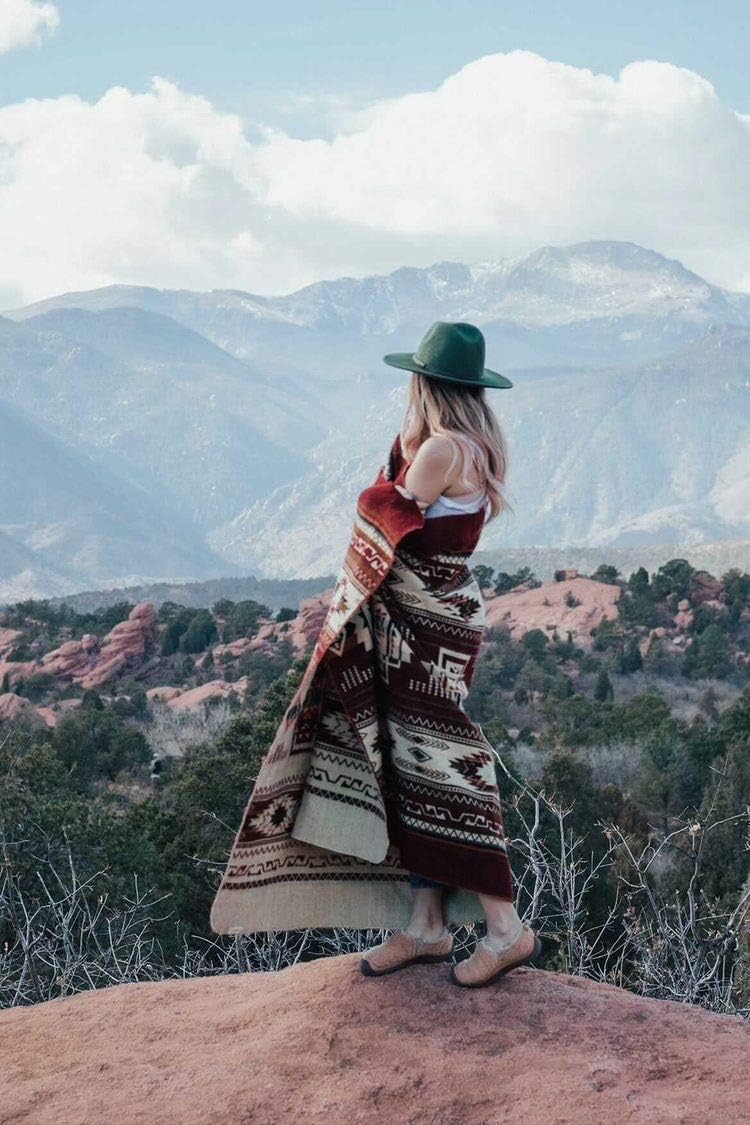 Inca Aztec Throw, Queen, King Blanket | Southwest Indian Navajo Boho Style | Native Cover for Camping, Bedding, Couch, Vanlife | Faux Alpaca, Lightweight, Hypoallergenic (Obsidian Black, Throw)