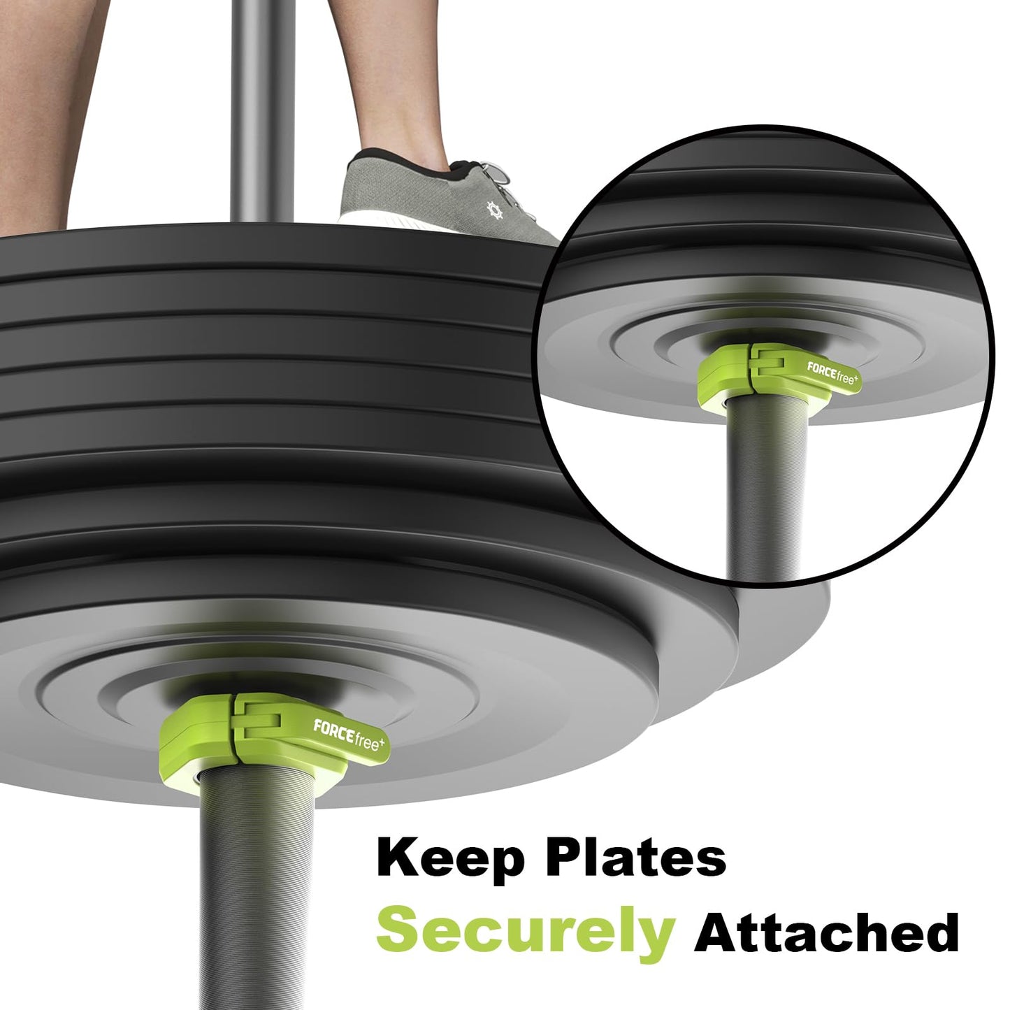 Forcefree+ Barbell Clips (Pair), Magnetic Barbell Clamps, Quick Release Olympic Barbell Clamps with Anti Slip TPR Grip, Barbell Collars for Secure Weightlifting & Powerlifting (MAG, Green)