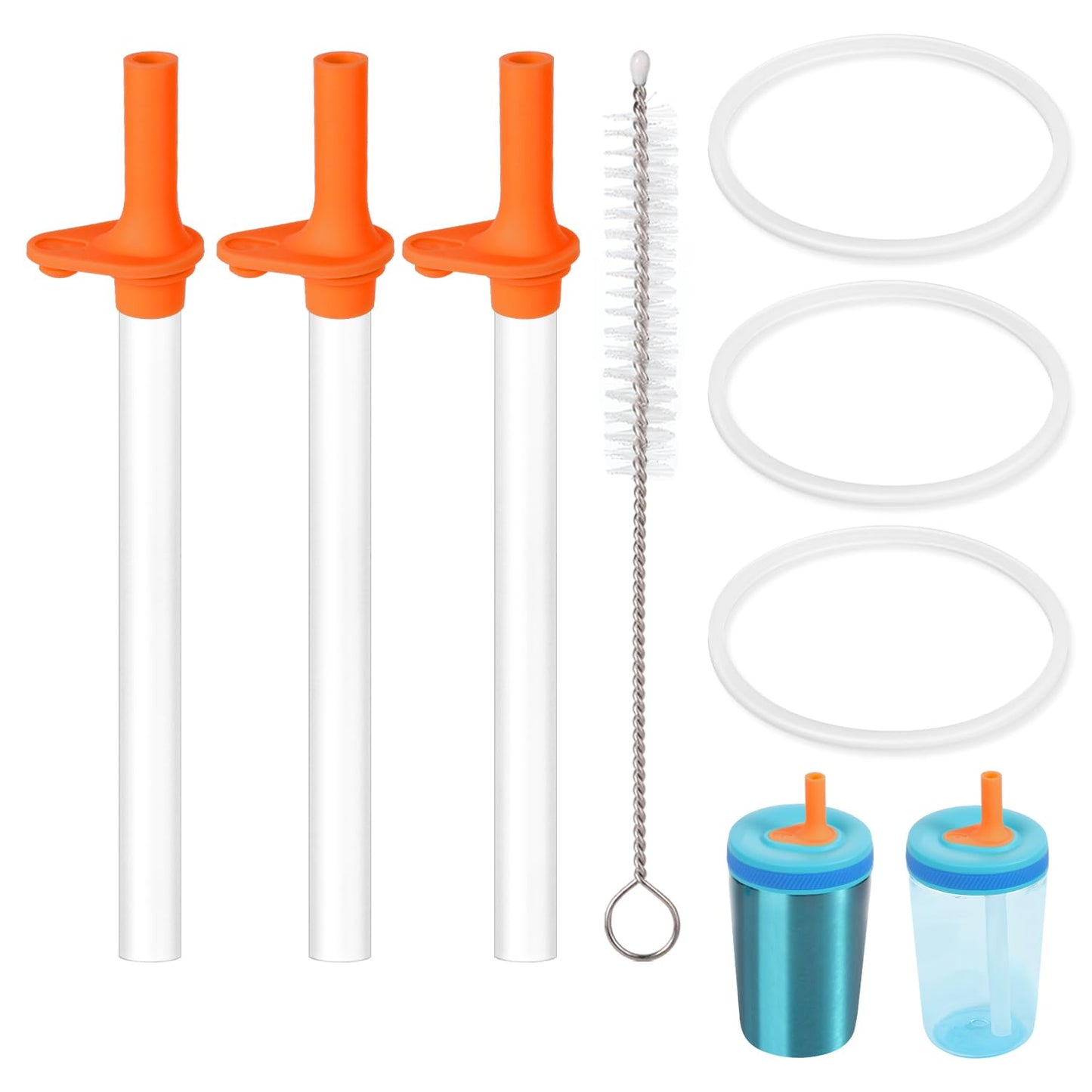 3pcs Replacement Straws with Bite Valve for Zak Designs Kelso Kids 15oz, BPA Free Reliable Straw Cup Accessories with Zak Designs and Reusable Gaskets Brush for Water Bottles (Orange)