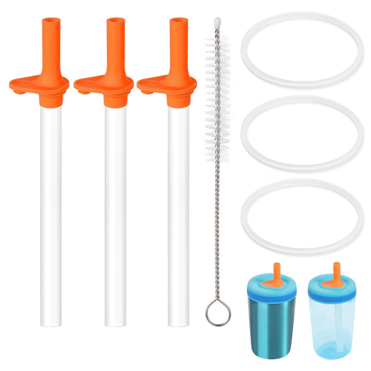 3pcs Replacement Straws with Bite Valve for Zak Designs Kelso Kids 15oz, BPA Free Reliable Straw Cup Accessories with Zak Designs and Reusable Gaskets Brush for Water Bottles (Orange)
