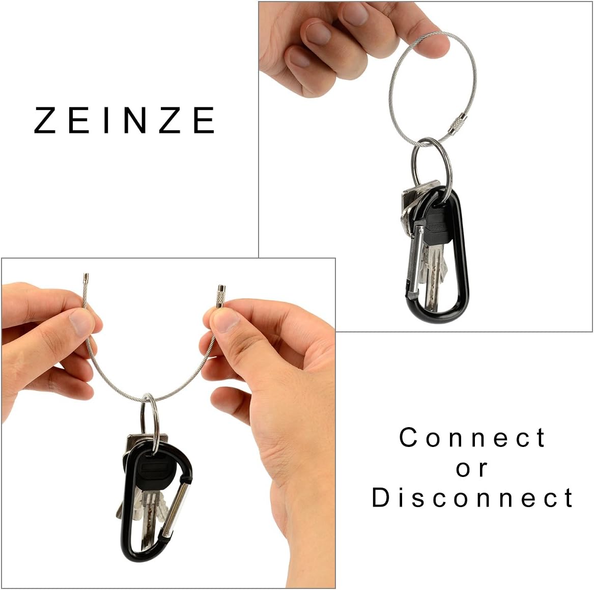 ZEINZE Carabiner Clip 3" Aluminum D-Ring Spring Loaded Gate Small Keychain Carabiners Clip Set for Outdoor Camping Mini Lock Hooks Spring Snap Link Key Chain Durable Improved Design 8 Pack