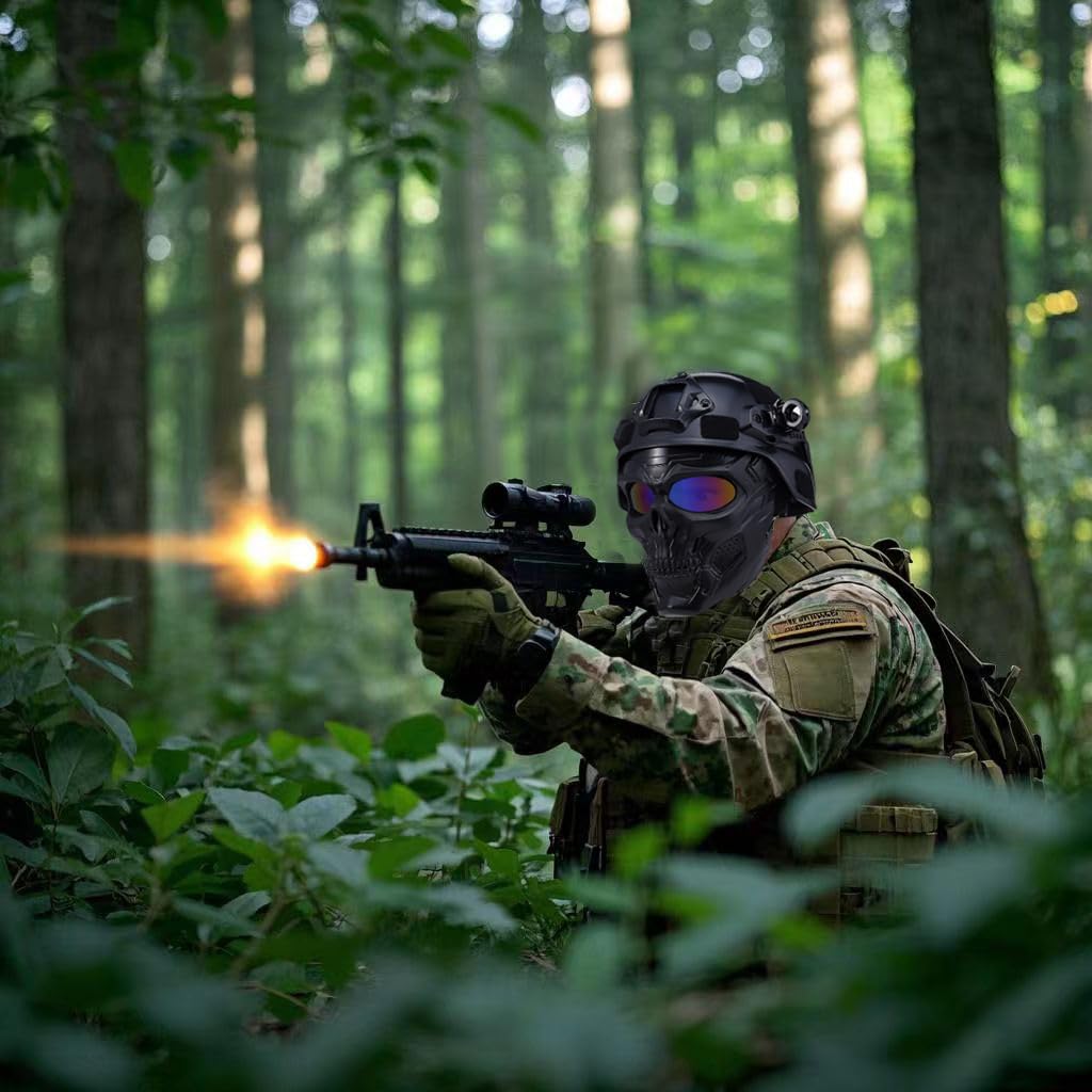 Airsoft Helmet and Mask, Tactical Skull Mask, Full Face Airsoft,Military Paintball Helmet with NVG Mount and Side Rail, Adjustable Strap - Complete Tactical Gear
