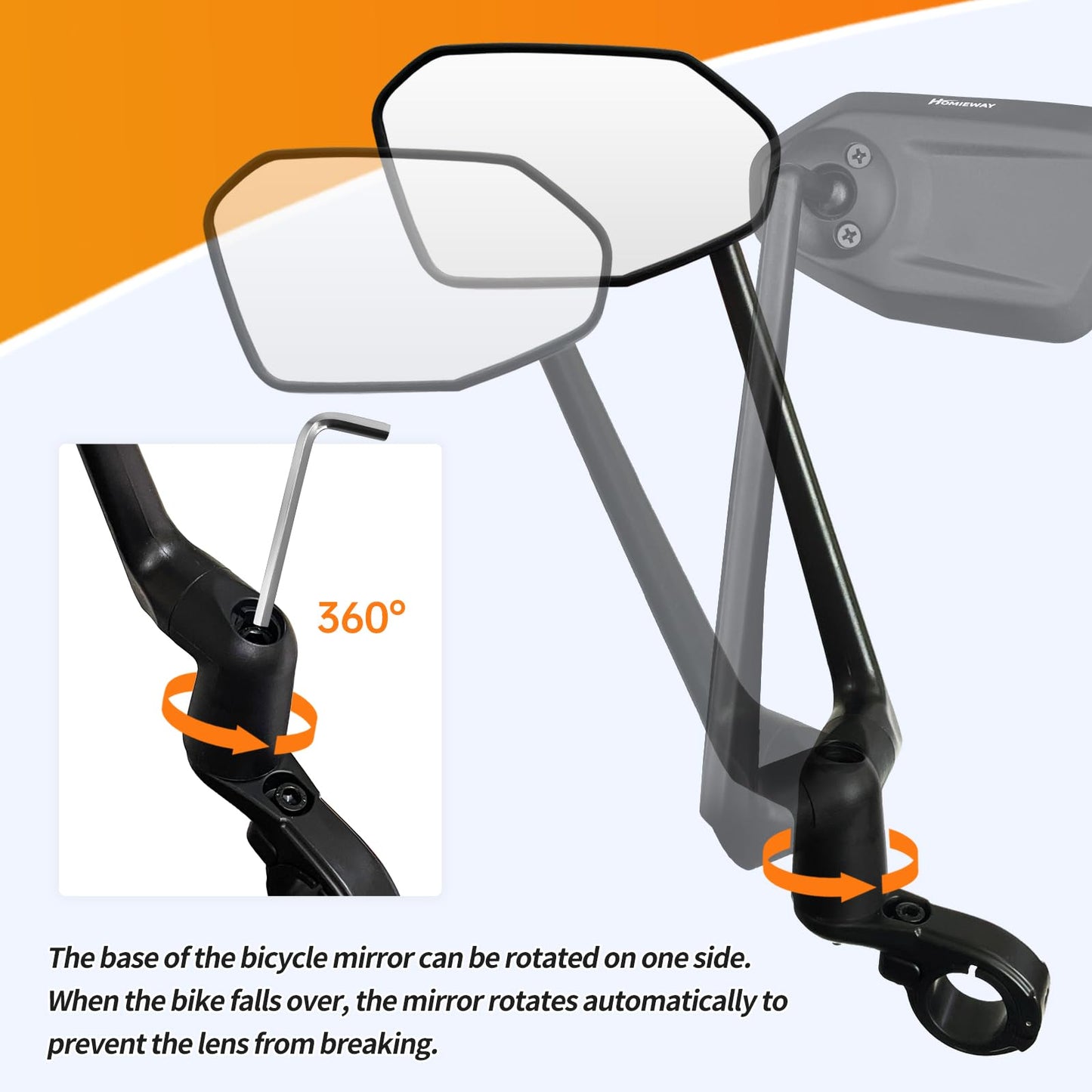 Homieway Bike Mirror, Aluminum Bicycle Mirror Handlebar Mount,Foldable & Adjustable HD Real Glass Cycle Mirror, Bike rear viewmirror for Ebike Scooter MTB (Left Handlebar 0.87-1 inch)