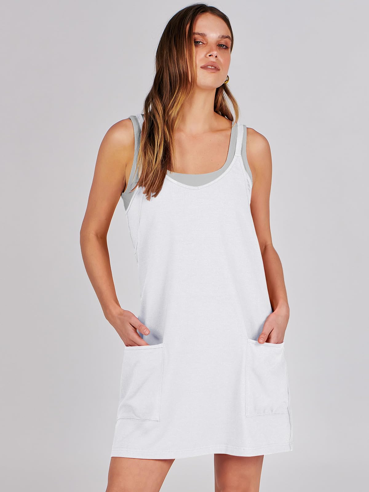 ANRABESS Women Athletic Dress Summer Tennis Workout Active Sports Mini Romper Dress Built in Shorts Travel Vacation Clothes White XX-Large