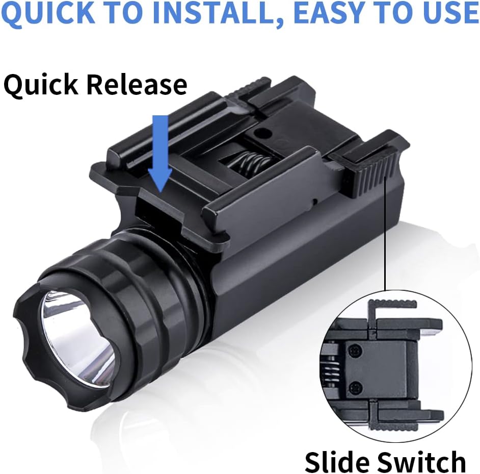 500 Lumens LED Rail Mount Tactical Gun Flashlight Pistol Light with Strobe, Quick Release for Hunting, Black