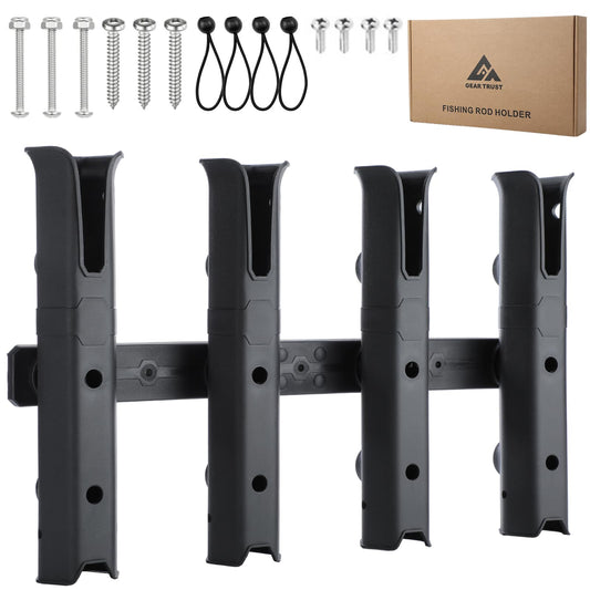 GearTrust 4-Tube Adjustable Fishing Rod Holder Bracket, Self-Adhesive Fishing Pole Holders for Garage Wall Mounted Fishing Rod Holders for Fishing Boat Wagon Golf Cart Crate Cooler ATV Trailer- Black
