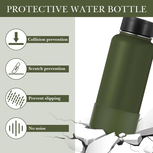 Linkidea Water Bottle Boot Compatible with Iron °Flask Wide Mouth 32oz/40oz, Narrow Mouth 32oz, Silicone Bottle Bottom Sleeve Cover Protector, Bottle Bumper (Army Green / 2 Pack)