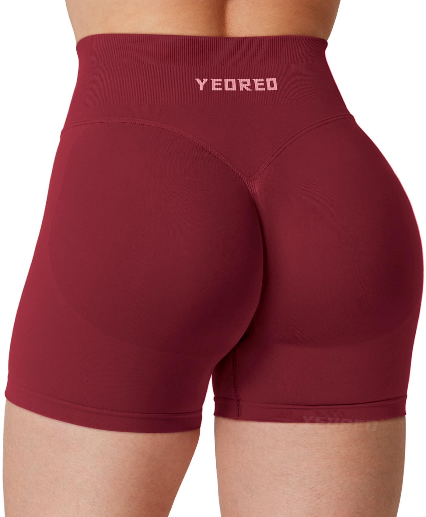 YEOREO Hidden Scrunch Workout Shorts Vision Women Seamless Gym Shorts High Waist Yoga Shorts Scarlet M