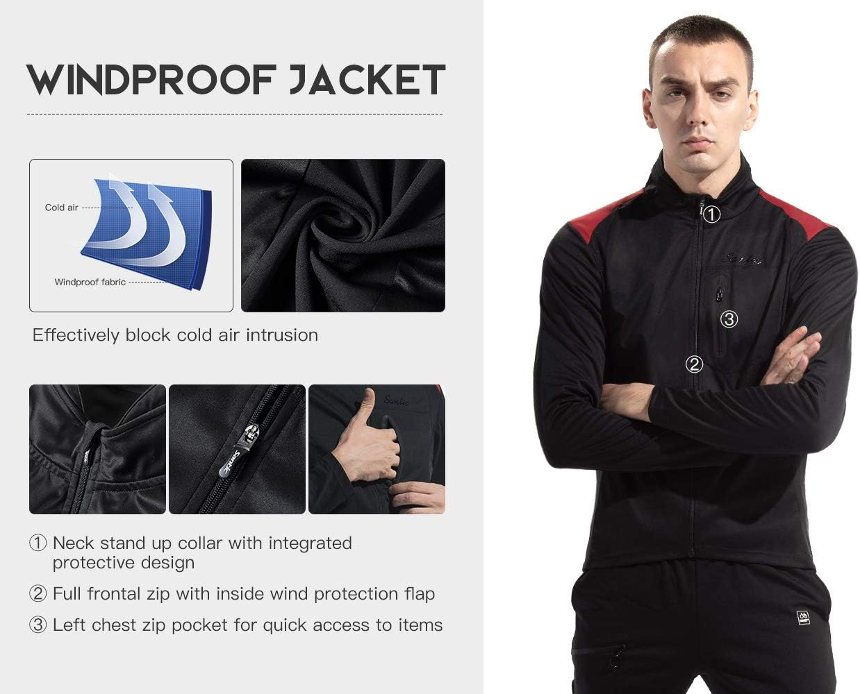 Santic Men's Cycling Bike Winter Jackets Windproof Fleece Thermal Warm UP Running Bike Bicycle Jacket Breathable Windbreaker