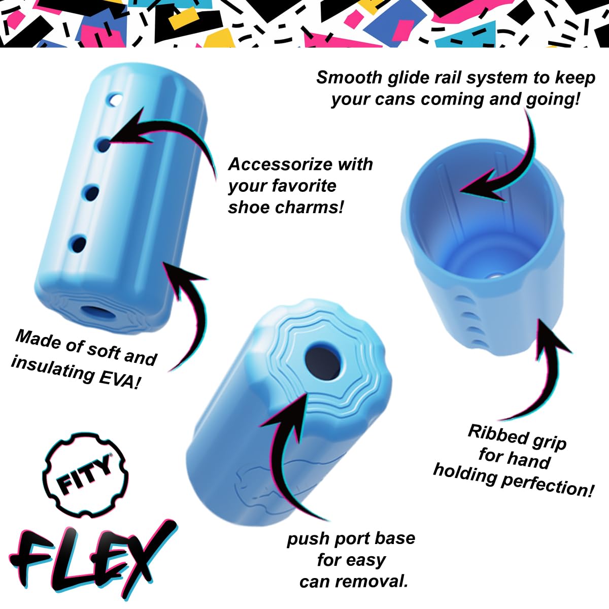 FITY Flex Premium 2-in-1 Can Cooler for 12oz & 16oz Cans – Soft, Lightweight EVA Sleeve – Shoe Charm Compatible, Grippy Feel + Freezable Insert (Sunburst)