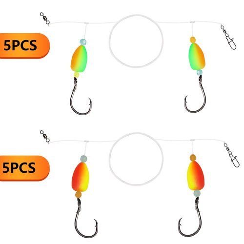 Dovesun Pompano Rigs for Surf Fishing Unique T-Knot Strong Pre-Rigged Pompano Rigs Saltwater Bullet Float(2colors)*2/0 Hook*10PCS