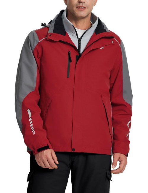 baleaf Ski Jacket for Men Waterproof Insulated Windbreaker Running Cycling Hiking Gear Hood Reflective Packable Red L