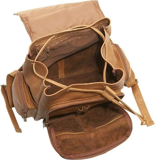 Le Donne Leather Classic Multi-Pocket Backpack – Premium Full-Grain Colombian Vaquetta Cowhide Leather Backpack,15”, Cafe